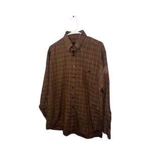 Scott Barber Mens Large Brown Plaid Cotton Button Down Long Sleeve Shirt L